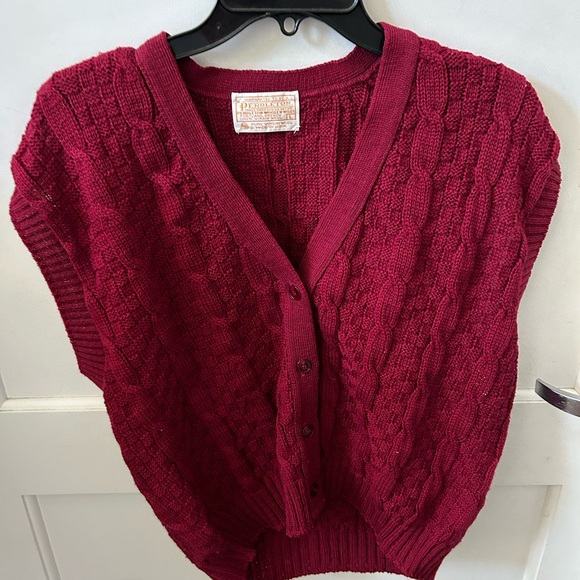 Pendleton Sweaters - Vintage Pendleton Cable-Knit Button-Front Sweater Vest in Berry Red